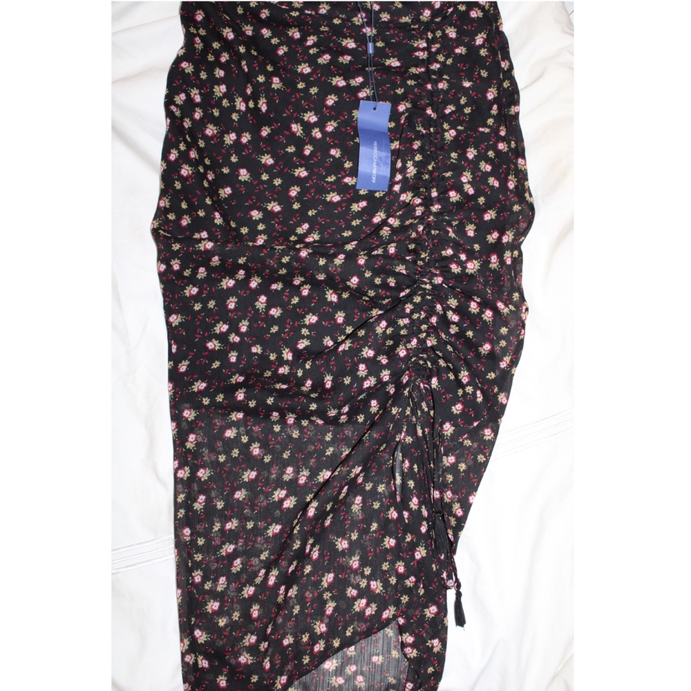 Rebecca Minkoff Ruched-Side Floral Midi Skirt, Black/Multicolor